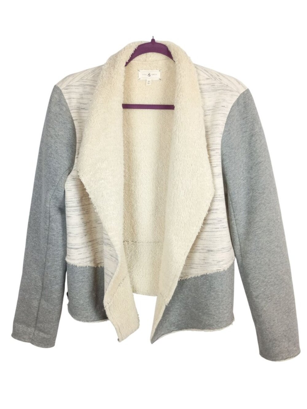 Lou & Grey Jacket Womens M Sherpa Waterfall Collar Gray Cream Colorblock Open Fr